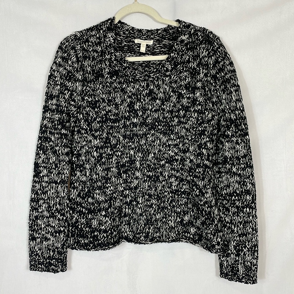 Eileen Fisher Sweater Size XS 100% Organic Cotton Crew Neck Black And White